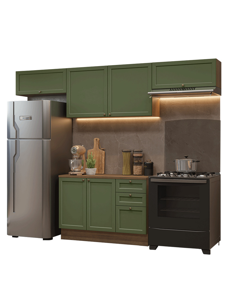Armário de Cozinha Completa 280 cm Rustic/Verde Vik Madesa 01