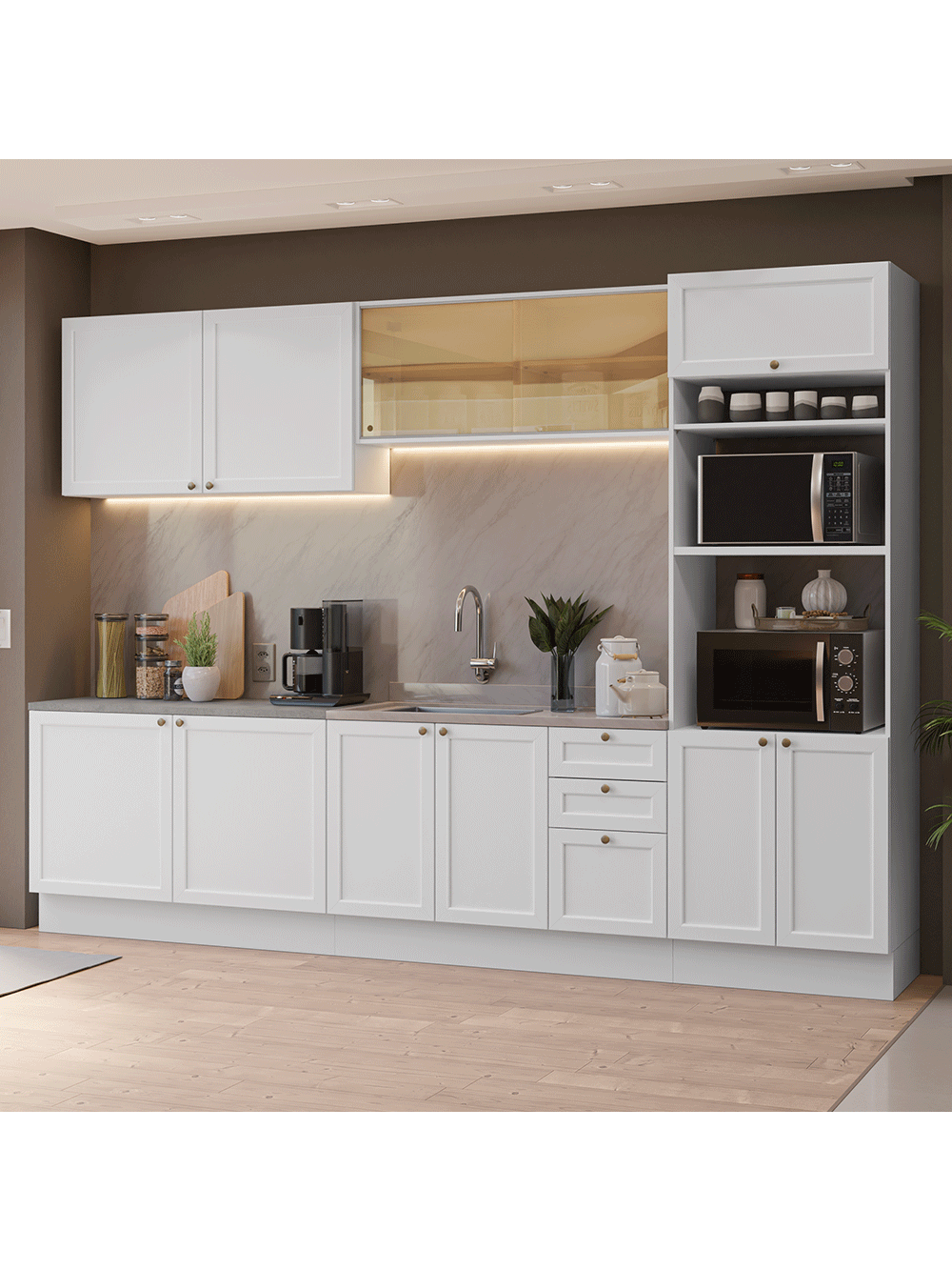 Armário de Cozinha Completa 310 cm Branco Vik Madesa 01 - Branco