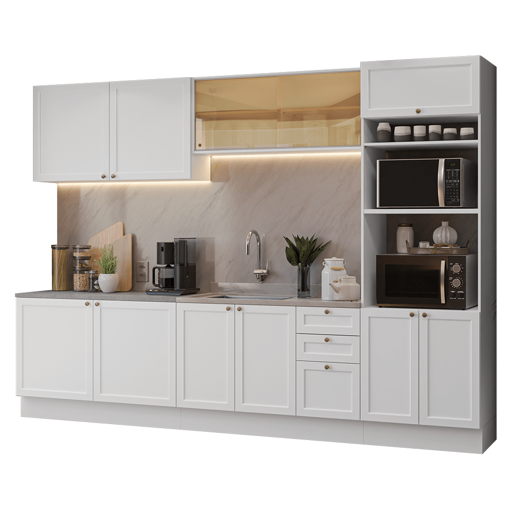 Armário de Cozinha Completa 310 cm Branco Vik Madesa 01 - Branco