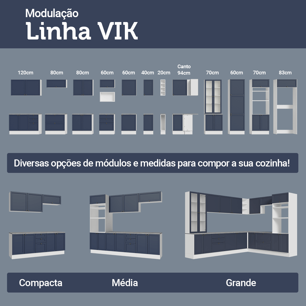Armário de Cozinha Completa 310 cm Branco/Azul Vik Madesa 01