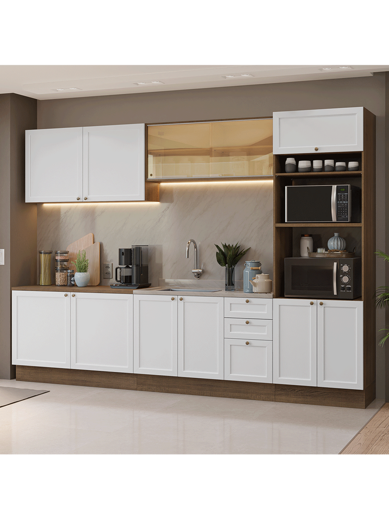 Armário de Cozinha Completa 310 cm Rustic/Branco Vik Madesa 01