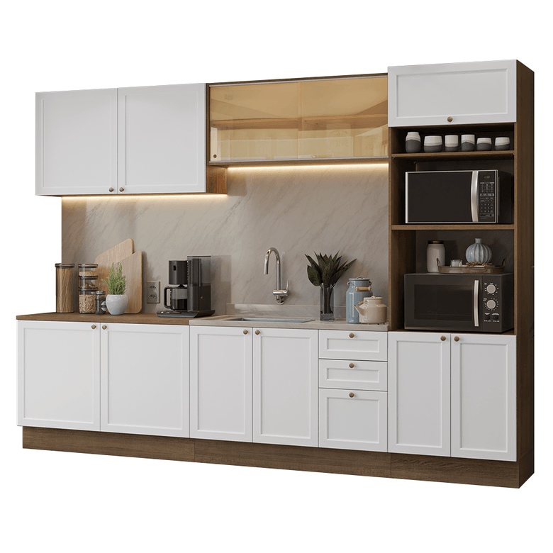 Armário de Cozinha Completa 310 cm Rustic/Branco Vik Madesa 01