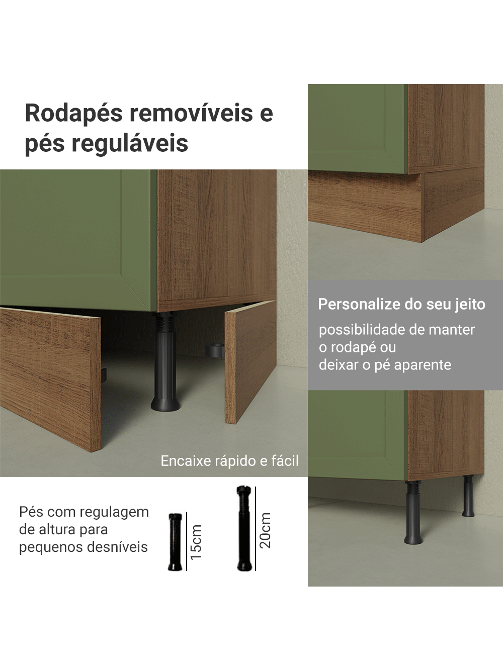 Armário de Cozinha Completa 310 cm Rustic/Verde Vik Madesa 01