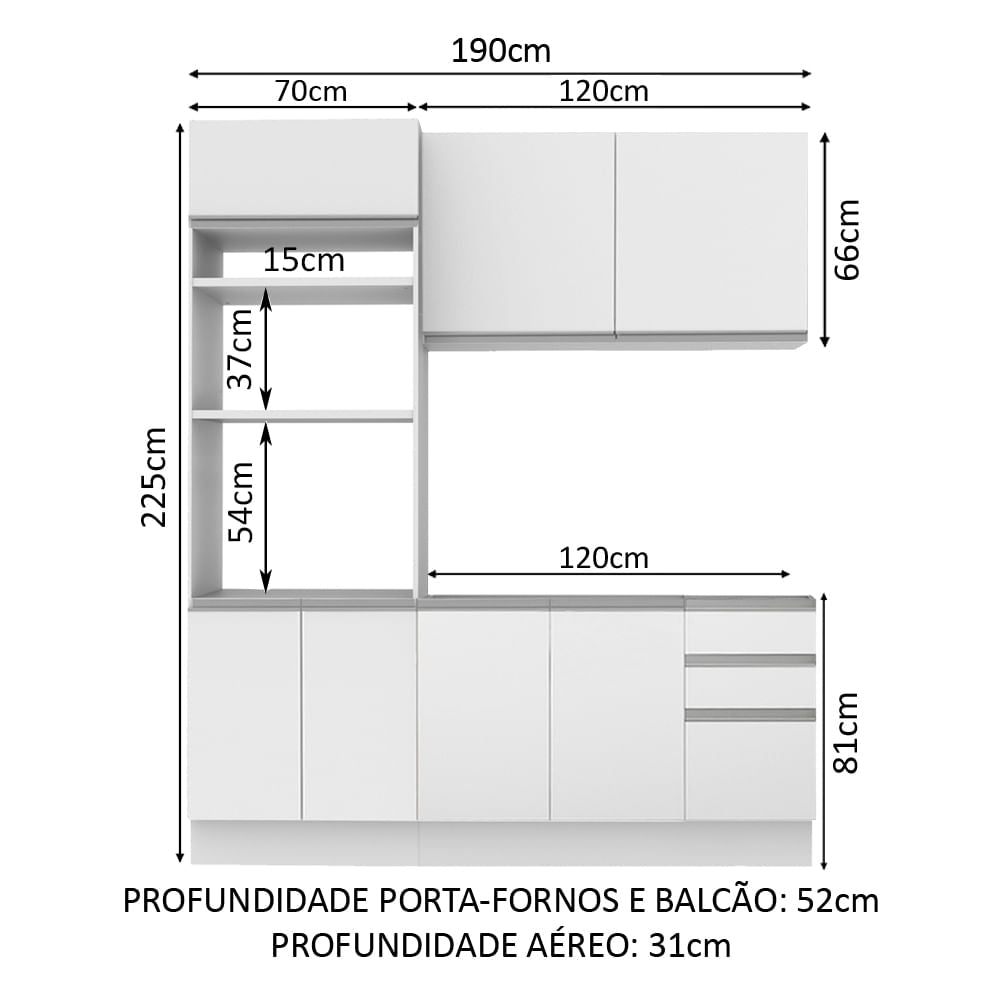 Armário de Cozinha Compacta 190cm Branco Laura Madesa 02