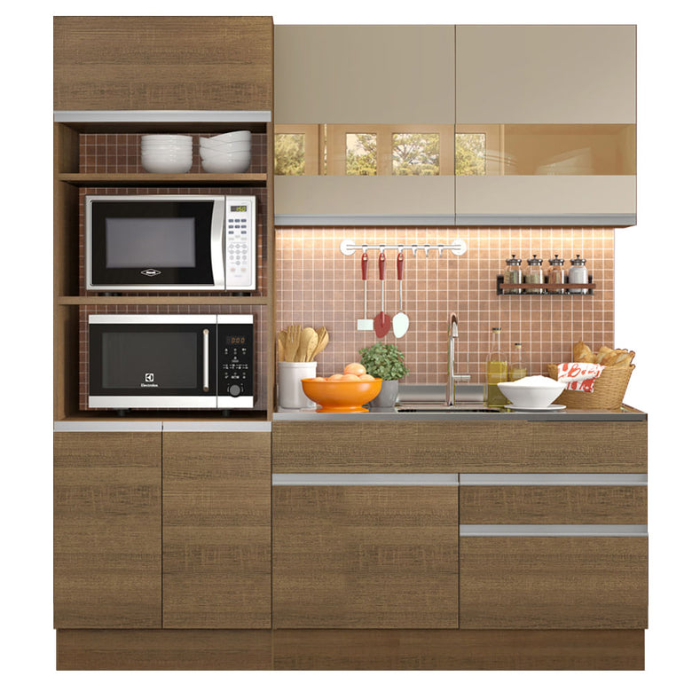 Armário de Cozinha Compacta 190cm Rustic/Rustic/Crema Helen Madesa 02