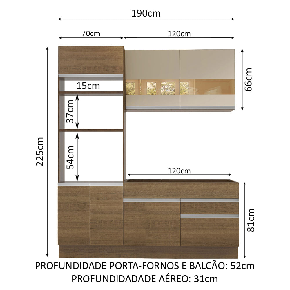 Armário de Cozinha Compacta 190cm Rustic/Rustic/Crema Helen Madesa 02