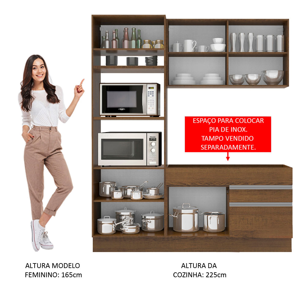 Armário de Cozinha Compacta 190cm Rustic/Rustic/Crema Helen Madesa 02