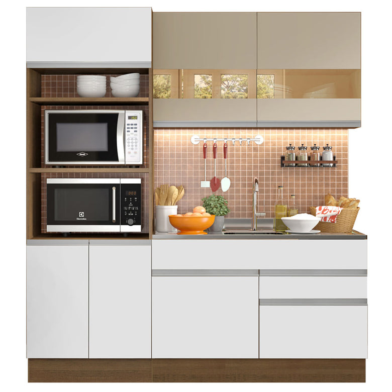Armário de Cozinha Compacta 190cm Rustic/Branco/Crema Helen Madesa 02