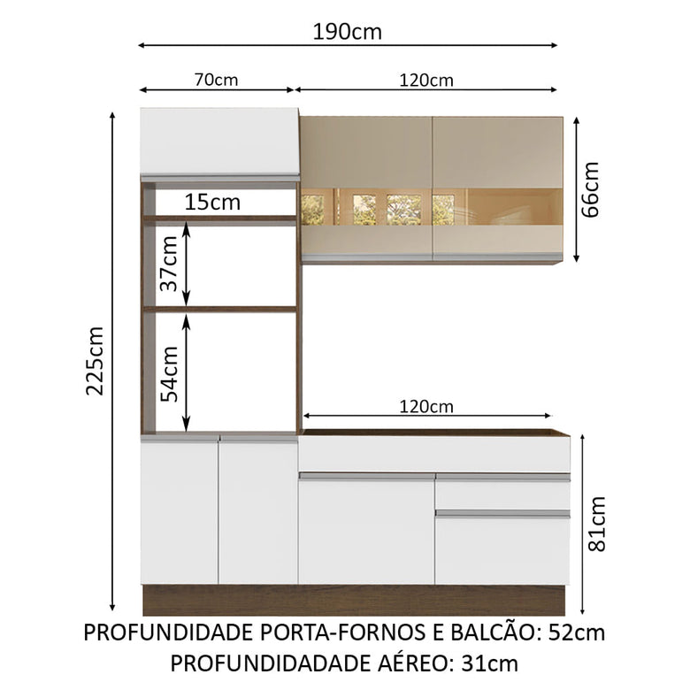 Armário de Cozinha Compacta 190cm Rustic/Branco/Crema Helen Madesa 02
