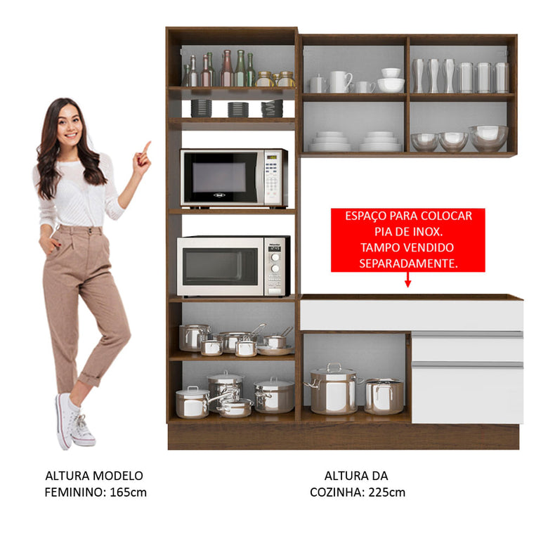 Armário de Cozinha Compacta 190cm Rustic/Branco/Crema Helen Madesa 02