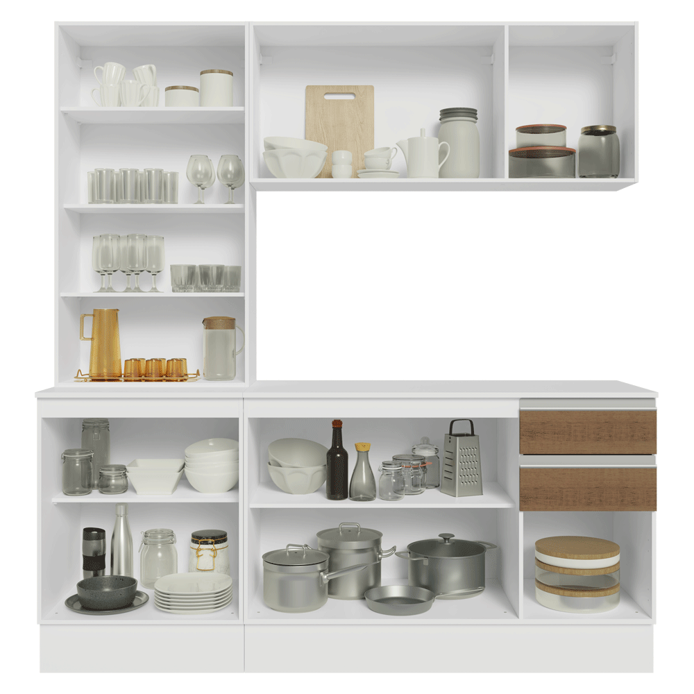 Armário de Cozinha Compacta 100% MDF 180 cm Branco/Rustic/Crema Smart Madesa 03