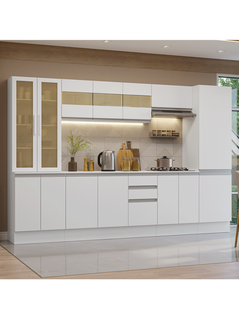 Armário de Cozinha Completa 100% MDF 290 cm Branco Smart Madesa 01