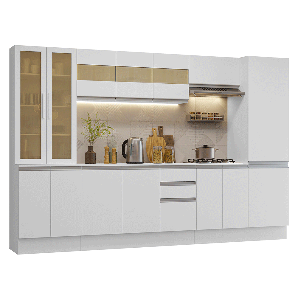 Armário de Cozinha Completa 100% MDF 290 cm Branco Smart Madesa 01 - Branco