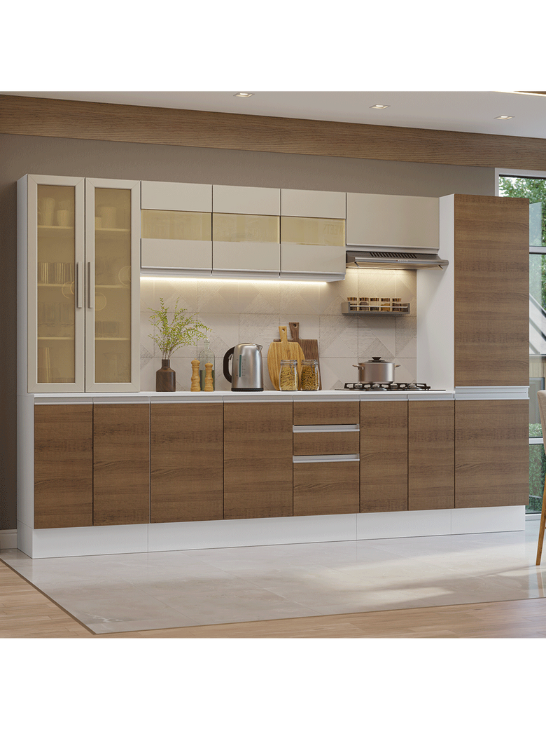Armário de Cozinha Completa 100% MDF 290 cm Branco/Rustic/Crema Smart Madesa 01