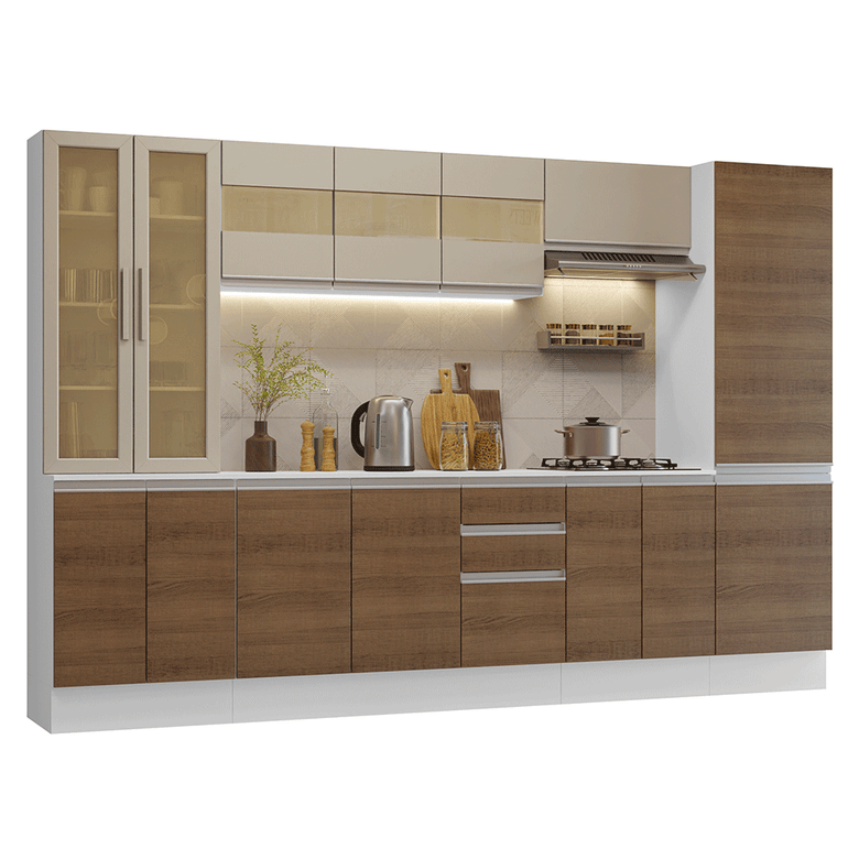 Armário de Cozinha Completa 100% MDF 290 cm Branco/Rustic/Crema Smart Madesa 01
