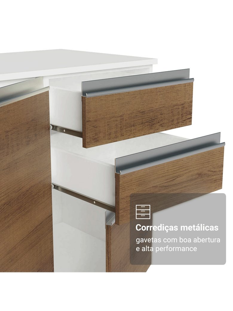 Armário de Cozinha Completa 100% MDF 290 cm Branco/Rustic/Crema Smart Madesa 01