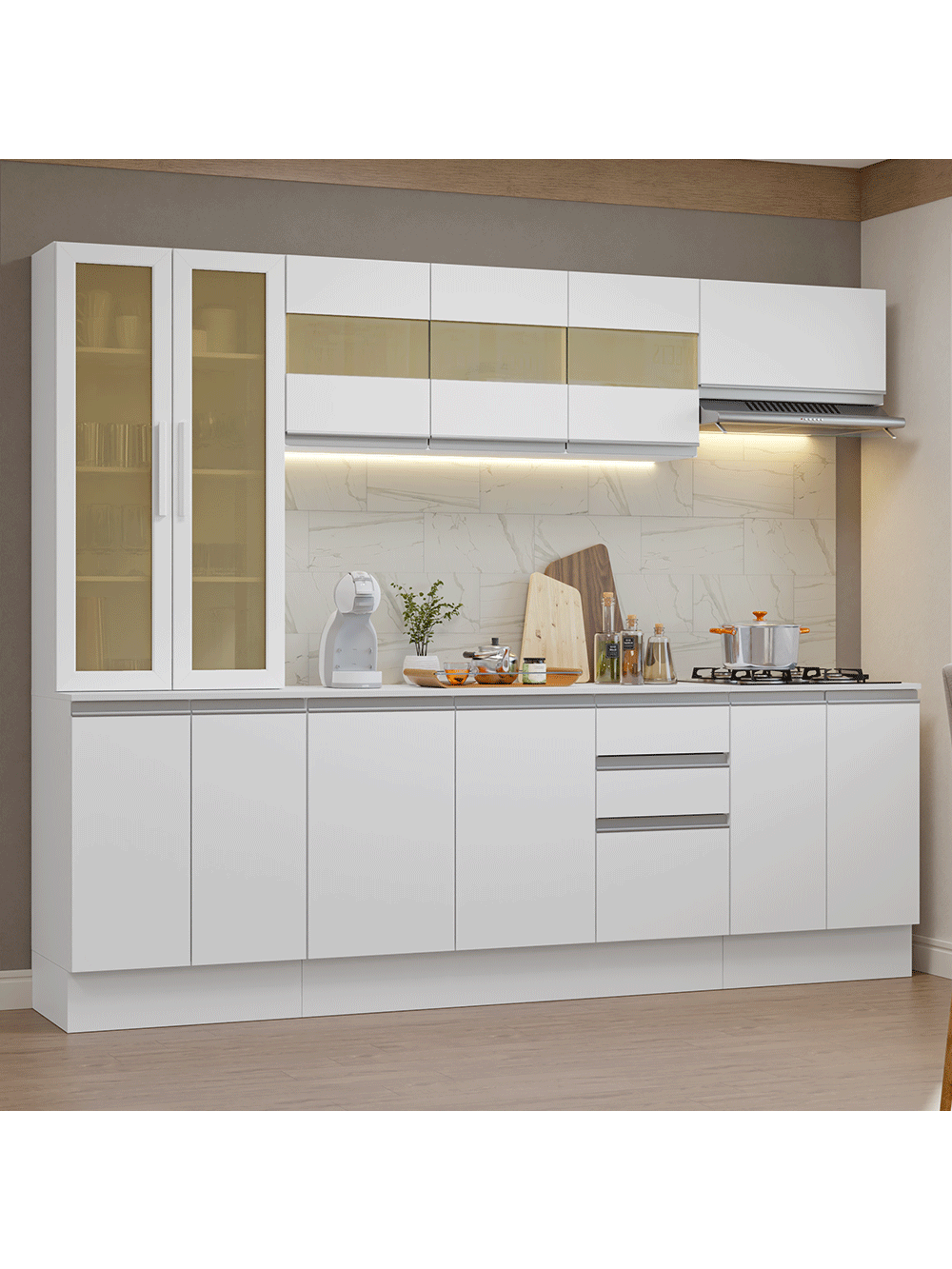 Armário de Cozinha Completa 100% MDF 240 cm Branco Smart Madesa 01 - Branco