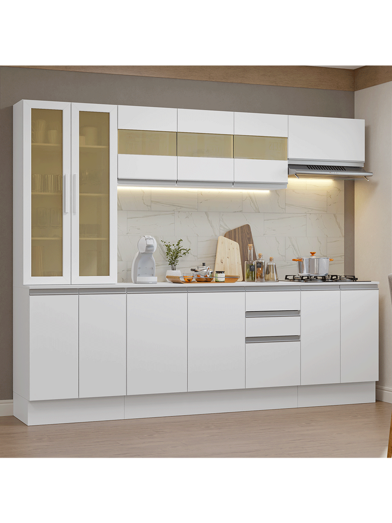 Armário de Cozinha Completa 100% MDF 240 cm Branco Smart Madesa 01