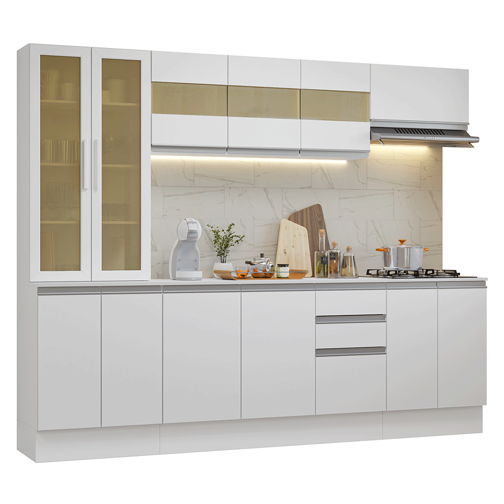 Armário de Cozinha Completa 100% MDF 240 cm Branco Smart Madesa 01 - Branco
