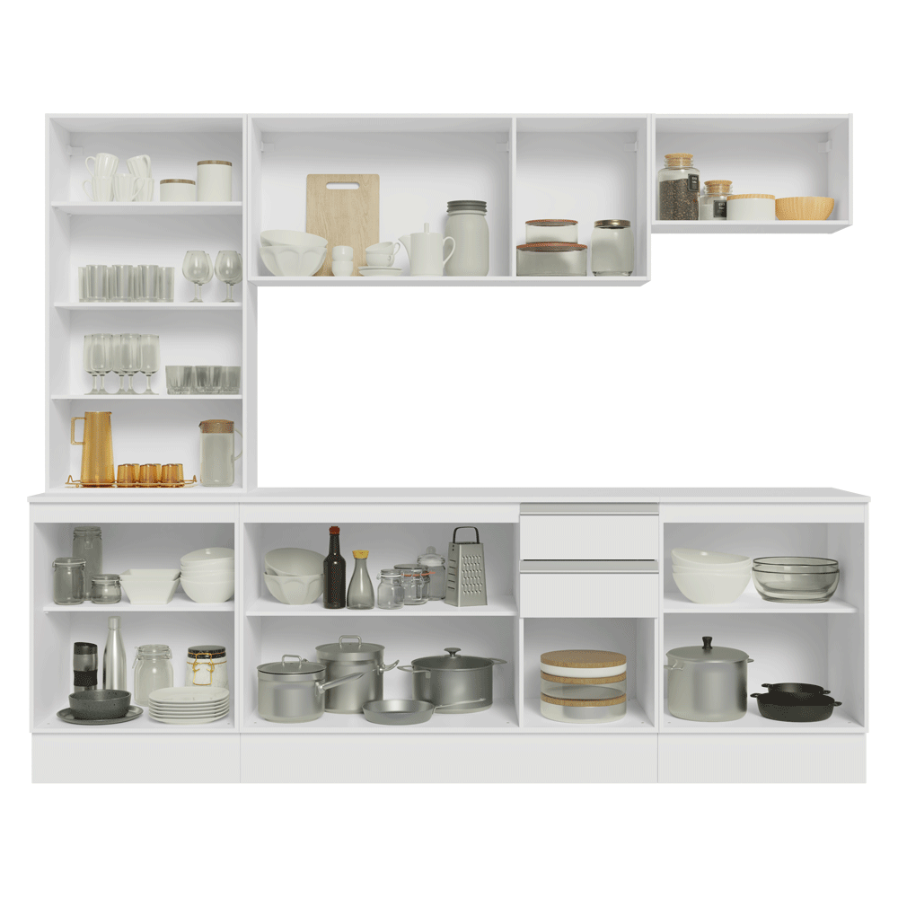 Armário de Cozinha Completa 100% MDF 240 cm Branco Smart Madesa 01