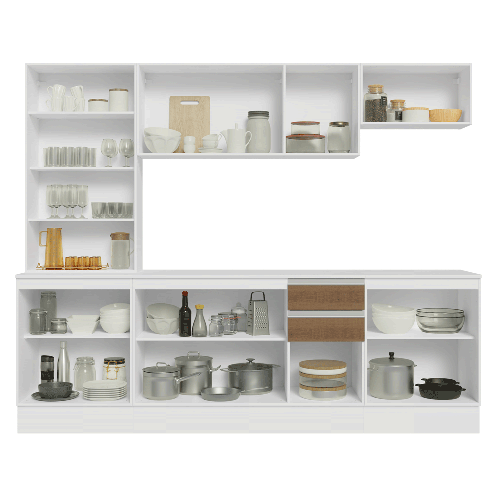 Armário de Cozinha Completa 100% MDF 240 cm Branco/Rustic/Crema Smart Madesa 01
