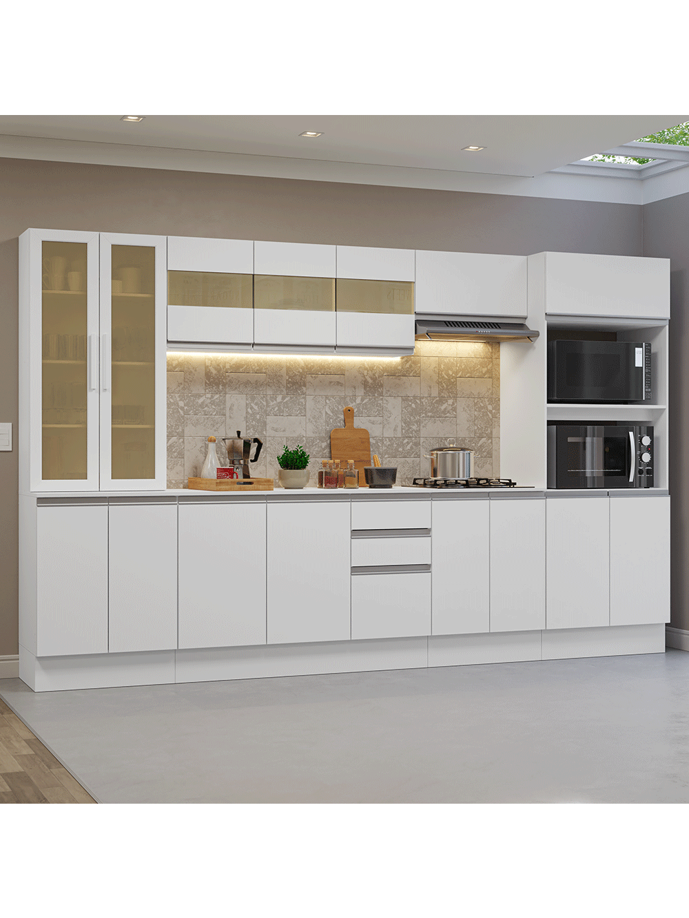 Armário de Cozinha Completa 100% MDF 310 cm Branco Smart Madesa 03 - Branco