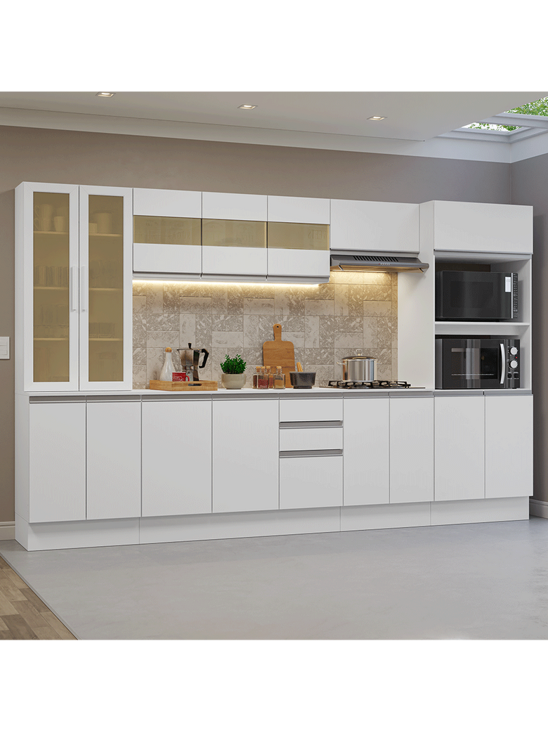 Armário de Cozinha Completa 100% MDF 310 cm Branco Smart Madesa 03