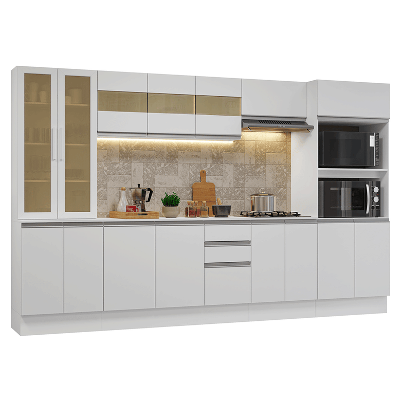 Armário de Cozinha Completa 100% MDF 310 cm Branco Smart Madesa 03