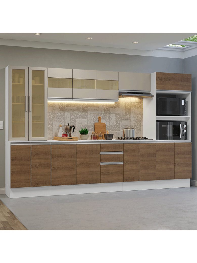 Armário de Cozinha Completa 100% MDF 310 cm Branco/Rustic/Crema Smart Madesa 03