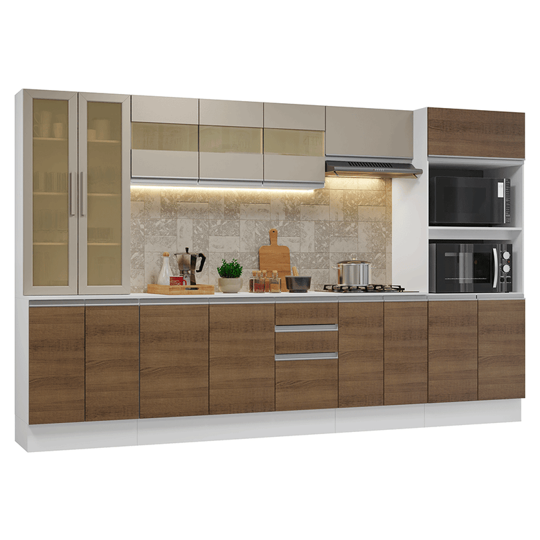 Armário de Cozinha Completa 100% MDF 310 cm Branco/Rustic/Crema Smart Madesa 03