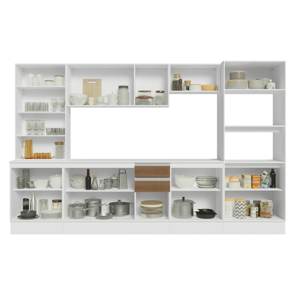 Armário de Cozinha Completa 100% MDF 310 cm Branco/Rustic/Crema Smart Madesa 03