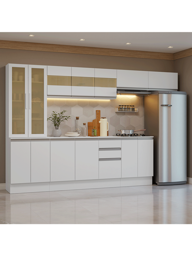 Armário de Cozinha Completa 100% MDF 300 cm Branco Smart Madesa 04