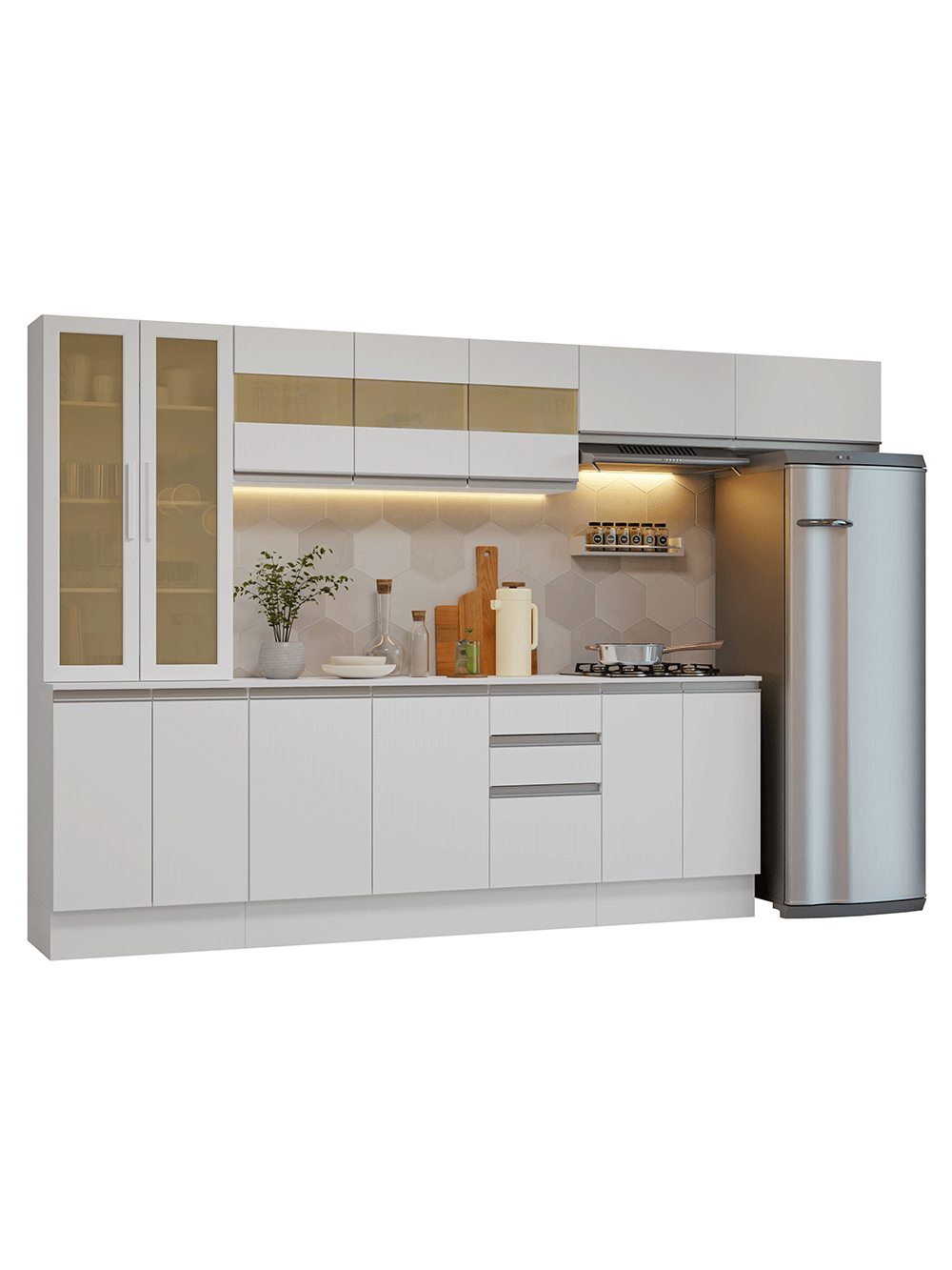 Armário de Cozinha Completa 100% MDF 300 cm Branco Smart Madesa 04 - Branco