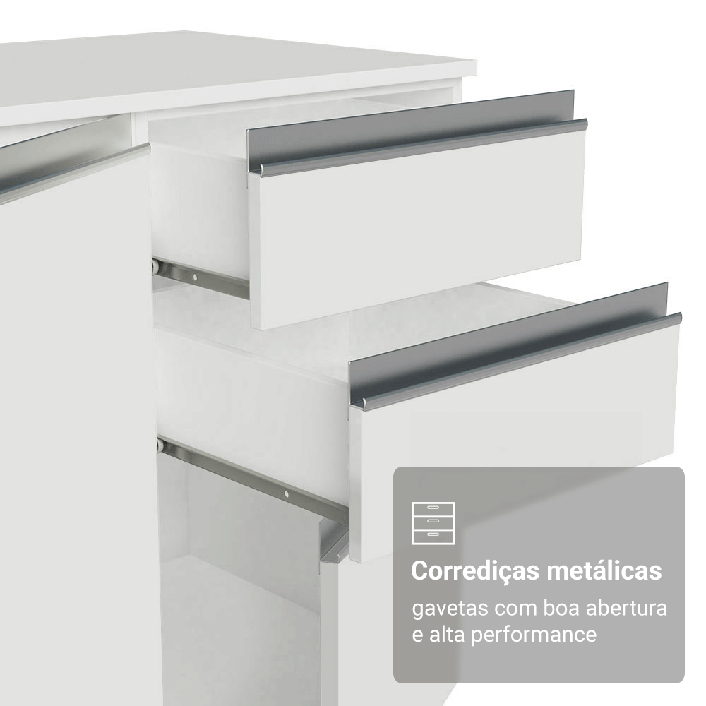 Armário de Cozinha Completa 100% MDF 300 cm Branco Smart Madesa 04