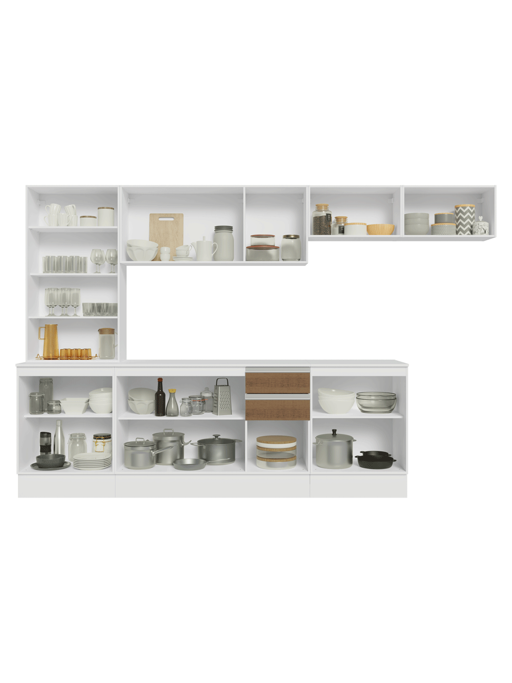 Armário de Cozinha Completa 100% MDF 300 cm Branco/Rustic/Crema Smart Madesa 04