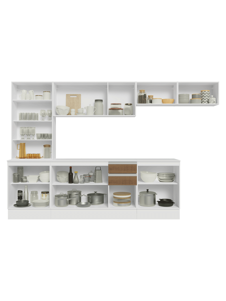 Armário de Cozinha Completa 100% MDF 300 cm Branco/Rustic/Crema Smart Madesa 04