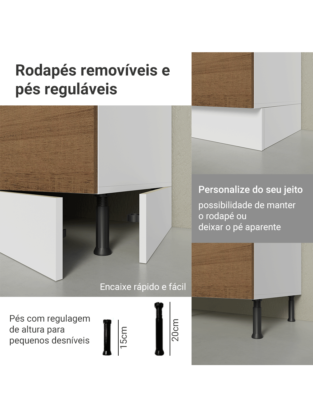 Armário de Cozinha Completa 100% MDF 300 cm Branco/Rustic/Crema Smart Madesa 04