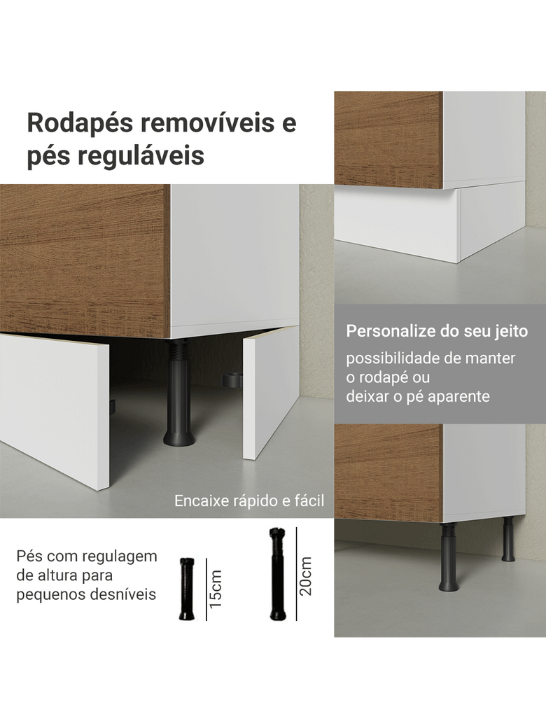 Armário de Cozinha Completa 100% MDF 300 cm Branco/Rustic/Crema Smart Madesa 04