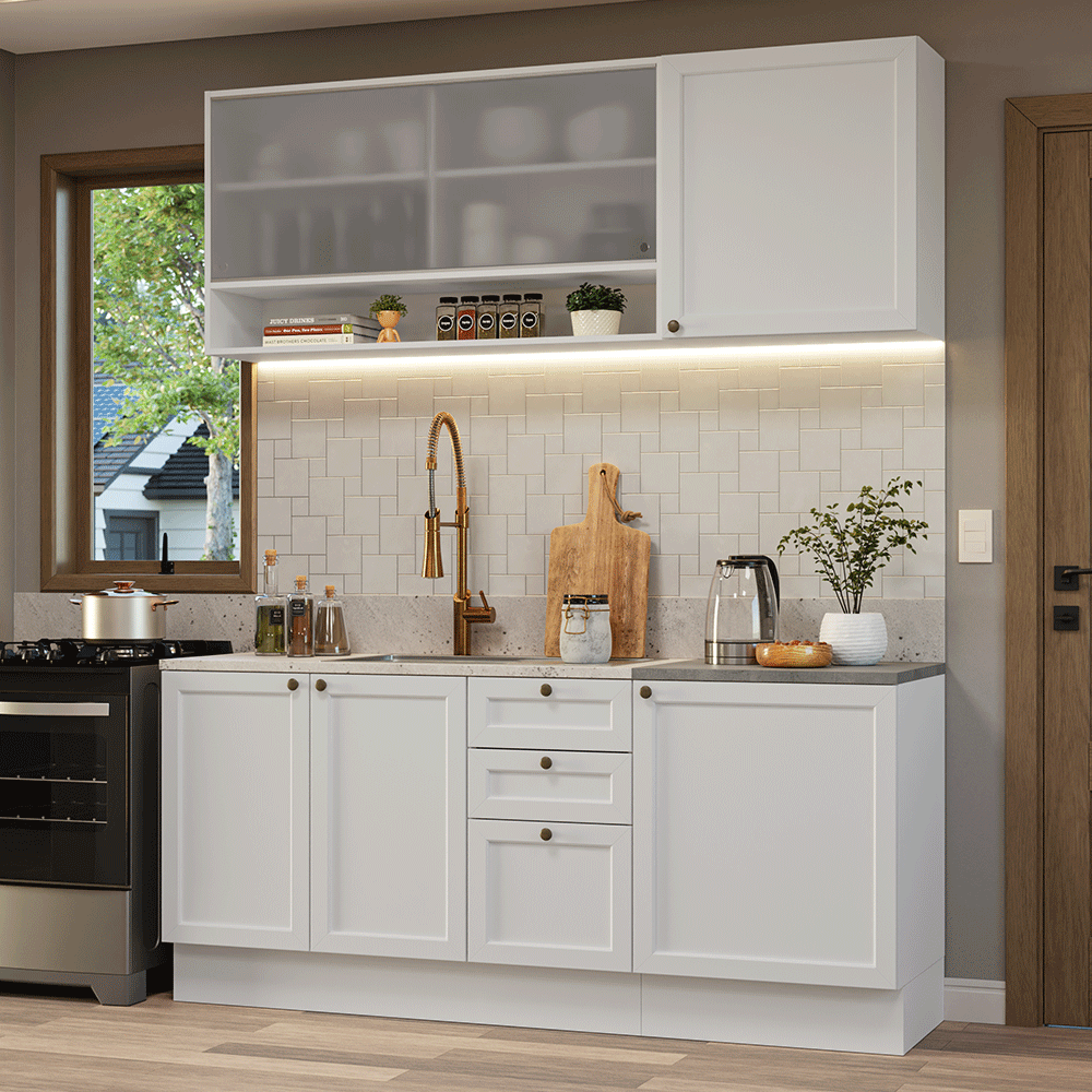 Armário de Cozinha Compacta 180 cm Branco Vik Madesa 03 - Branco