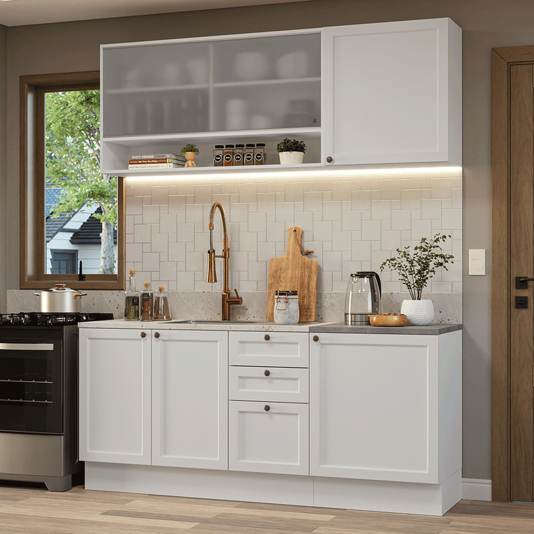 Armário de Cozinha Compacta 180 cm Branco Vik Madesa 03
