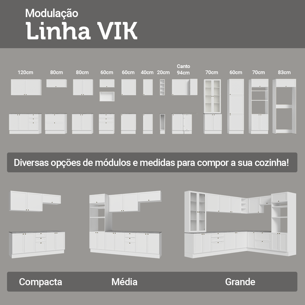Armário de Cozinha Compacta 180 cm Branco Vik Madesa 03