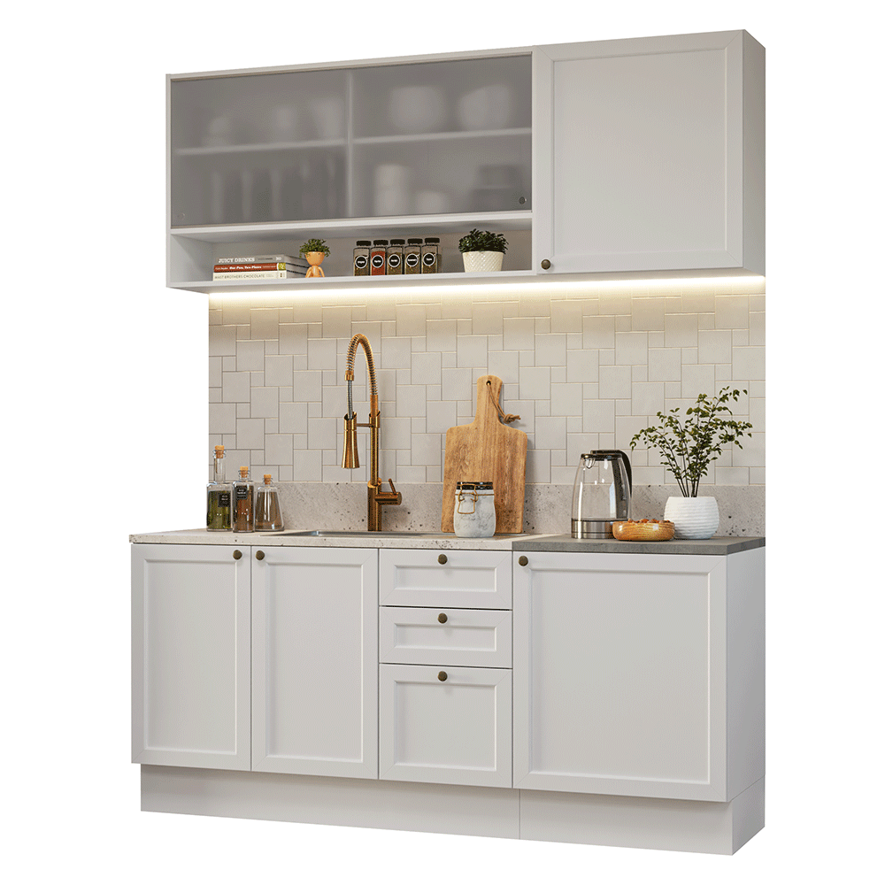 Armário de Cozinha Compacta 180 cm Branco Vik Madesa 03 - Branco