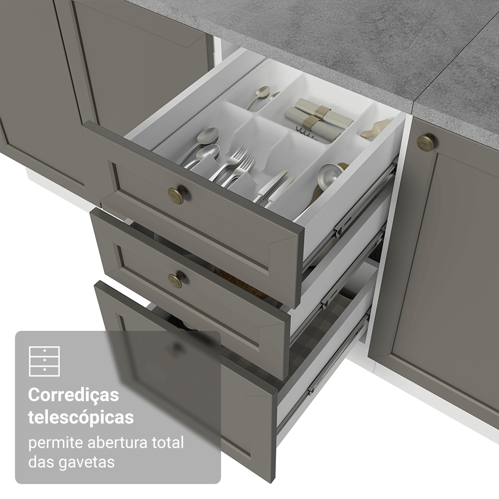 Armário de Cozinha Compacta 180 cm Branco/Cinza Vik Madesa 03