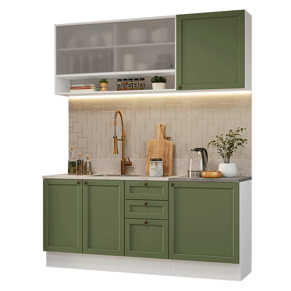 Armário de Cozinha Compacta 180 cm Branco/Verde Vik Madesa 03 - Branco/Verde