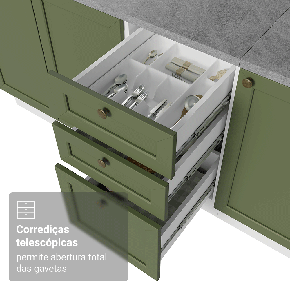 Armário de Cozinha Compacta 180 cm Branco/Verde Vik Madesa 03