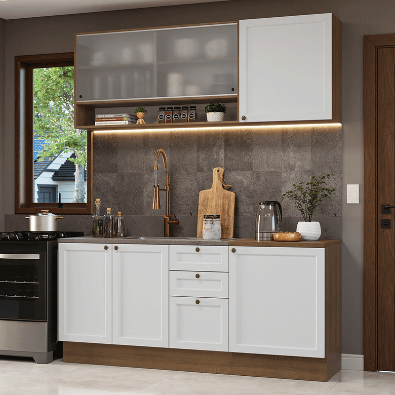 Armário de Cozinha Compacta 180 cm Rustic/Branco Vik Madesa 03