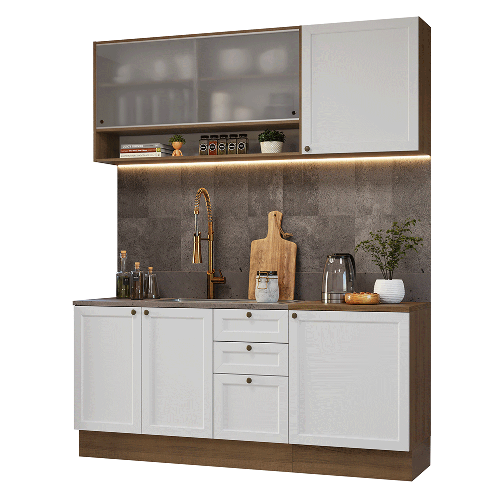 Armário de Cozinha Compacta 180 cm Rustic/Branco Vik Madesa 03 - Rustic/Branco