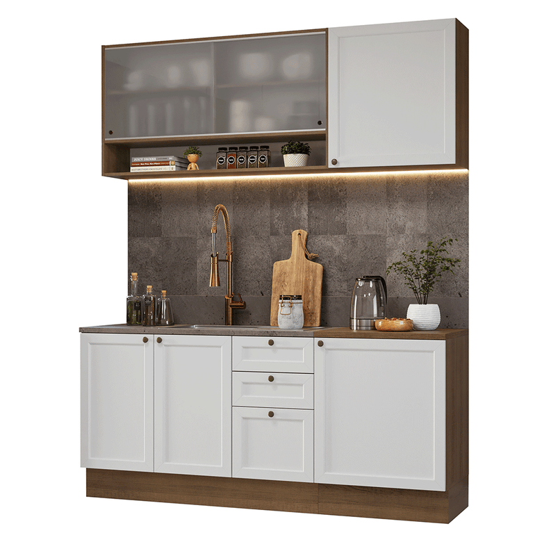Armário de Cozinha Compacta 180 cm Rustic/Branco Vik Madesa 03