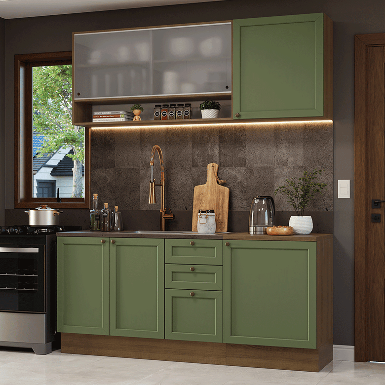 Armário de Cozinha Compacta 180 cm Rustic/Verde Vik Madesa 03