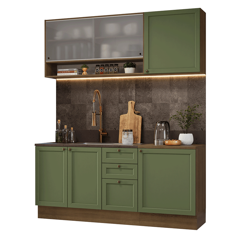 Armário de Cozinha Compacta 180 cm Rustic/Verde Vik Madesa 03